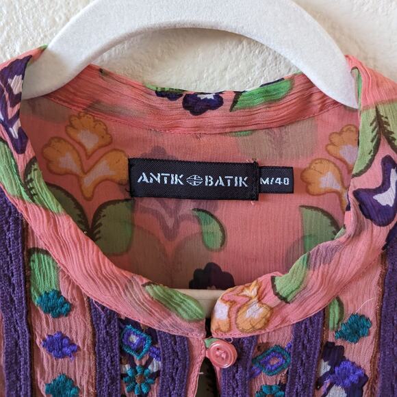 Anitk Batik Mia Embroidered Long Sleeve Blouse size M Medium - Picture 4 of 8